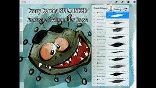 ONE-BRUSH-ONLY: Krazy Korona KULA INKER Procreate 5 Illustration (Time-lapse Brush Demo #42)