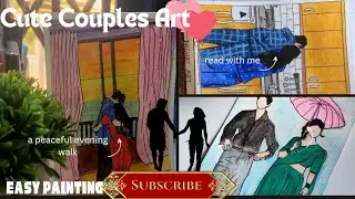 3 Easy Couple Painting Ideas For Beginners|Painting Ideas | Himigouche colour Painting Ideas #viral