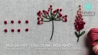 Mũi sa hạt và ứng dụng thêu hoa nhỏ - French Knot Stitch applied in tiny flowers