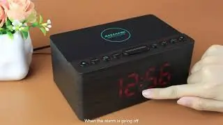 ANJANK AC190 Wooden Radio Alarm Clock with Wireless Charging Station and USB Charger Port