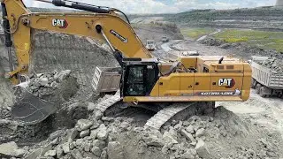 Caterpillar 395 Excavator Loading Trucks With Two Passes - Sotiriadis Mining Works - 4k