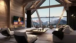 Cozy Alpine Room Ambience | Snowfall, Crackling Wood, and Winter Wind Sounds