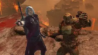 Dante challenges Doomguy to a dance battle