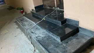 Installation of Black Granite Renew Entrance from Cloud Marble to Black Granite Complete videos