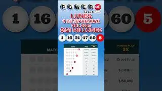 Resultados Powerball Lunes 9 de Septiembre 2024  Jackpot $121 Millones de dólares