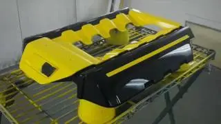 Custom Engine on a triple yellow Ford S550 Mustang