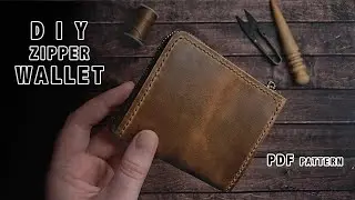 Making Zipper Leather Wallet | DIY leather wallet pattern | Pihta | Кошелек из натуральной кожи
