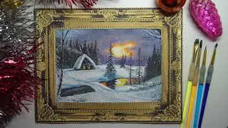 #art #artist Простой зимний пейзаж (рисуем гуашь) Домик у реки (2021)