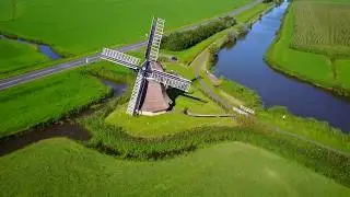 Windmill: Aylvapoldermolen, Burgwerd, Friesland, The Netherlands.. from above by Drone