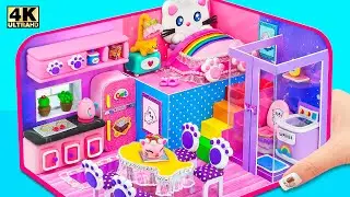 Build Pink Miniature House for Cute Cat with Bedroom, Bathroom, Kitchen 🦄 DIY Miniature House