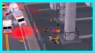 CONSTRUCTION WORKERS FALL OFF CRANE LADDER! *BROTHER BOB DANCES* ER:LC Liberty County Roleplay