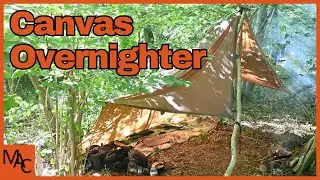 Canvas Tarp Camping with a Cowboy Bedroll in the Woods
