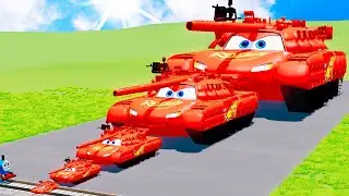 Big & Small McQueen TANK vs Deadly Trains, Giant Blades & Impossible Jumps! | BeamNG.drive