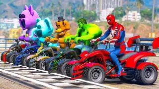 COLORS SPIDERMAN , HULK VS POPPY PLAYTIME , FNAF Street Blazer Racing EVENT on Beach Challenge #1009