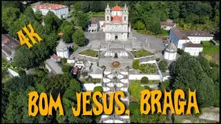 Bom Jesus de Braga, Portugal from above. 4k