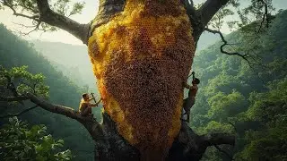 TOO TERRIFIED: Man risks his life harvesting a beehive 300 meters high