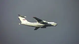 Russian Il-76 dropping bombs and strafing with tail guns