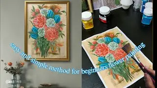 flower painting hydrangea and tulip bouquet acrylic painting easy and simple method for beginners