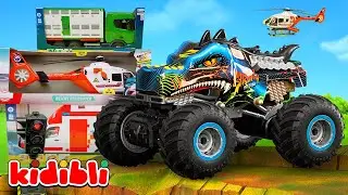 Accident de jouet 🛻🚧 Monster truck, Pompier, Police & Hélicoptère | Vidéo jouets enfants | Kidibli