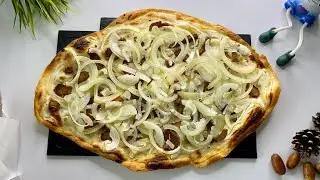 🍕 Тарт Фламбе - пирог-лепешка с ветчиной и луком