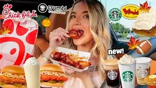 Eating New FALL THEMED FAST FOOD Items For 24 HOURS!