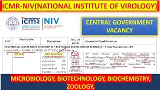 ICMR-NIV(NATIONAL INSTITUTE OF VIROLOGY) LIFESCIENCE JOB VACANCY CENTRAL GOVERNMENT JOB NOTIFICATION