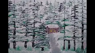 Akrilik Tablo Yılbaşı Özel | Dağdaki Kulube  = Acrylic Painting | The Hut on the Mountain