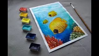 DRAW IT EASY! Watercolor painting of Yellow Fish easy and step by step #Shorts