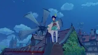 Lumine slides down a roof