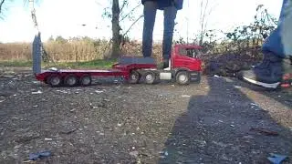 Destructer and friend stomping and crushing a big Bruder toy truck with Nikes