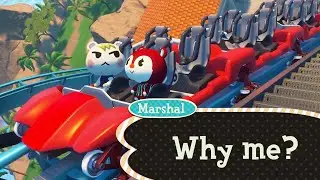 Poppy and Marshal ride a rollercoaster.
