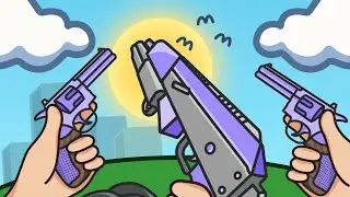 one man with four shotguns