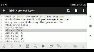 Write a program to input the marks of 3 subjects and calculate the total and percentage.[Part I]