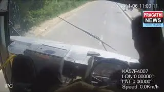 RTC bus driver had a heart attack. The conductor jumped on the driver's seat and saved lives.