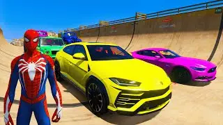 GTA V SPIDERMAN SOLO Epic Mega Crazy Stunt Challenge \ SUPERHERO Pink, Green!