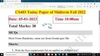 CS403 Today Paper of Midterm Fall 2022||CS403 Midterm Paper 2022||CS304 Current Midterm Paper 2022