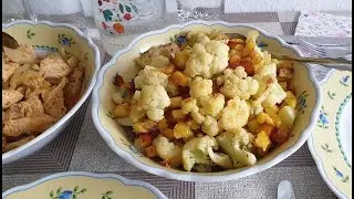 Цветная капуста с жареной картошкой и филе куриное!Быстрый обед!