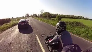 Two bikers nearly wipeout