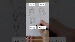 Japan vs Korea vs China vs America- How to draw hair for anime girl - different countries 