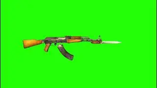 AK-47 kalashnikov, with bayonet, side views, fire and reload, green screen