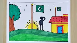 14 August Independence Day Drawing🇵🇰 //14 August Easy Poster Drawing //Pakistan Flag Chart Drawing