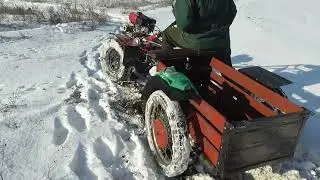 Вот, что цепь животворящая делает! Катаем мотоблок по снегу