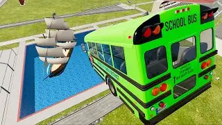 Beamng Drive - Car Jumping Into Pirate Ship On The Car Jump Arena Swimming Pool