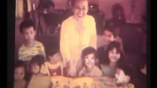 Old 8mm film, cousins playing during grandma's birthday, September 1974