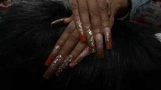 Watch me do nails | Fall colors | XL Square nails | Easy stone removal | Uñas otoño acrílicas