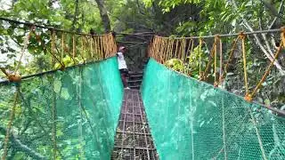 Crossing El Nido Via Ferrata Canopy Walk Hanging Bridge - El Nido, Palawan, Philippines - 4K