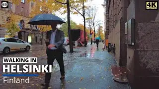 Autumn Rain Walk in Helsinki City Center & Töölönlahti (5 Oct 2021)