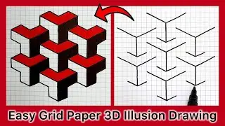 Mastering 3D Illusion Drawings On Graph Paper ✍🏻 Step-By-Step Tutorial 🖍️