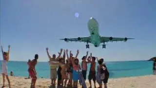 St Maarten Maho Beach Air France Airbus A340 LOW Approach