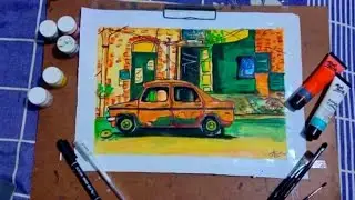 Car paint /Watercolor Painting orange Car stock Illustration